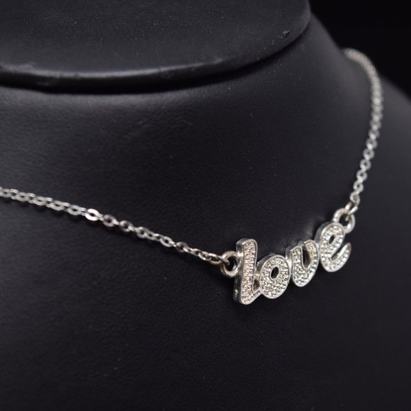 Love Statement Rhinestone Necklace Silvertone Sparke Shimmer Casual - Picture 2 of 10